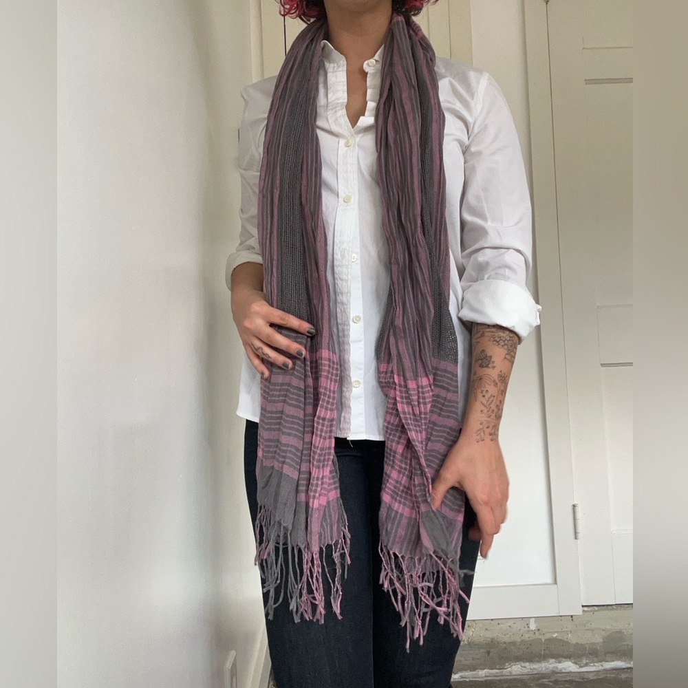 Gray and Pink Striped Scarf